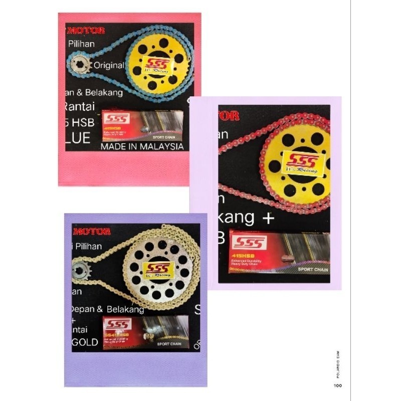 Gerset FULL SSS 415 NEW CB 150R/CB 150X (6 Hole) + Rantai SSS 415 HSB 130L GOLD/RED/BLUE + Pilihan G