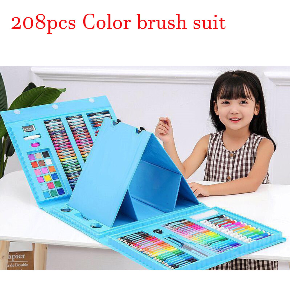 

208pcs Paintbrush Set in English and Russian With Easel Art Painting Children's Stationery Gifts Wholesale