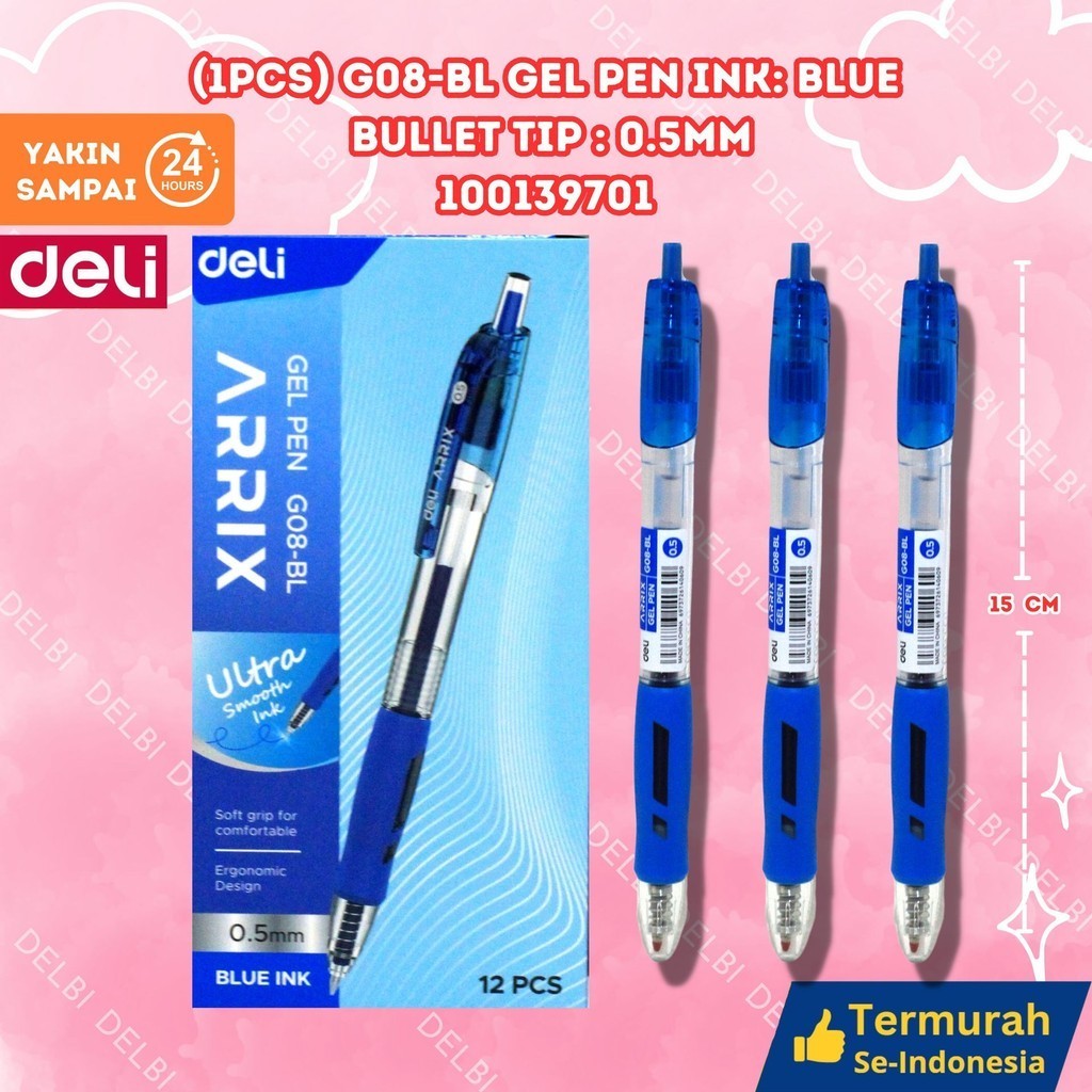 

Pulpen DELI ARRIS Gel Pen 0.5mm - (1PCS) G08-BL Gel Pen Ink Blue Bullet tip 0.5mm