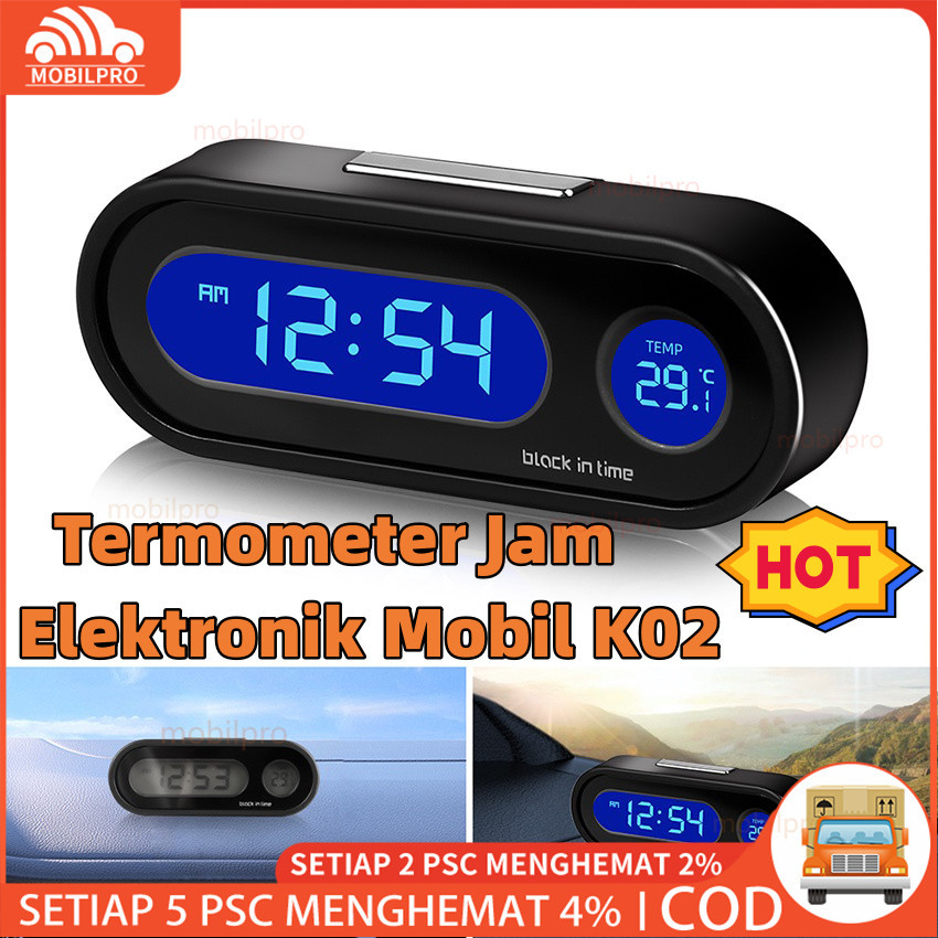 【HOT】Jam Digital LED dashboard Mobil Blacklight Biru Dengan Termometer Untuk Dashboard Mobil （Jam Te
