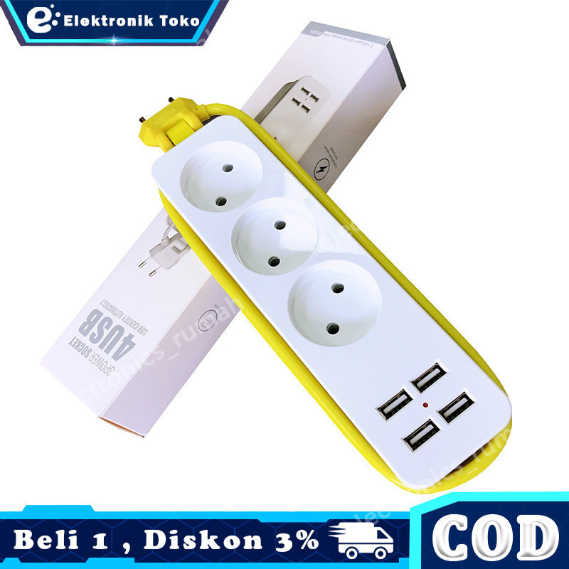 Stop Kontak Traveling 3 Lubang Saklar + 4 Port USB – Colokan Listrik
