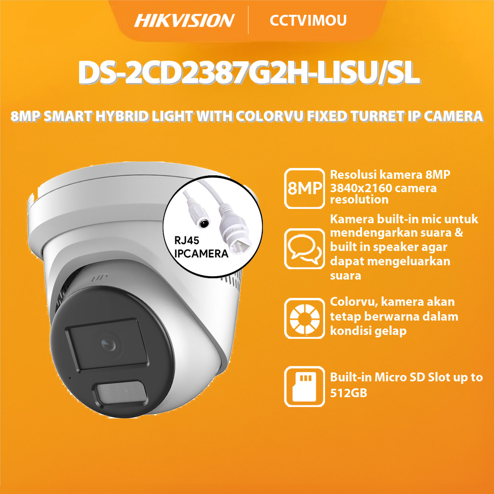 HIKVISION DS-2CD2387G2H-LISU/SL 8MP SMART HYBRID LIGHT COLORVU MICROSD UPTO 512GB TURRET IP CAMERA