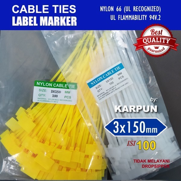 

[KUALITAS TERBAIK] Kabel Ties Marker Label 3x100\3x150\3x200 - 3x150 mm, Putih