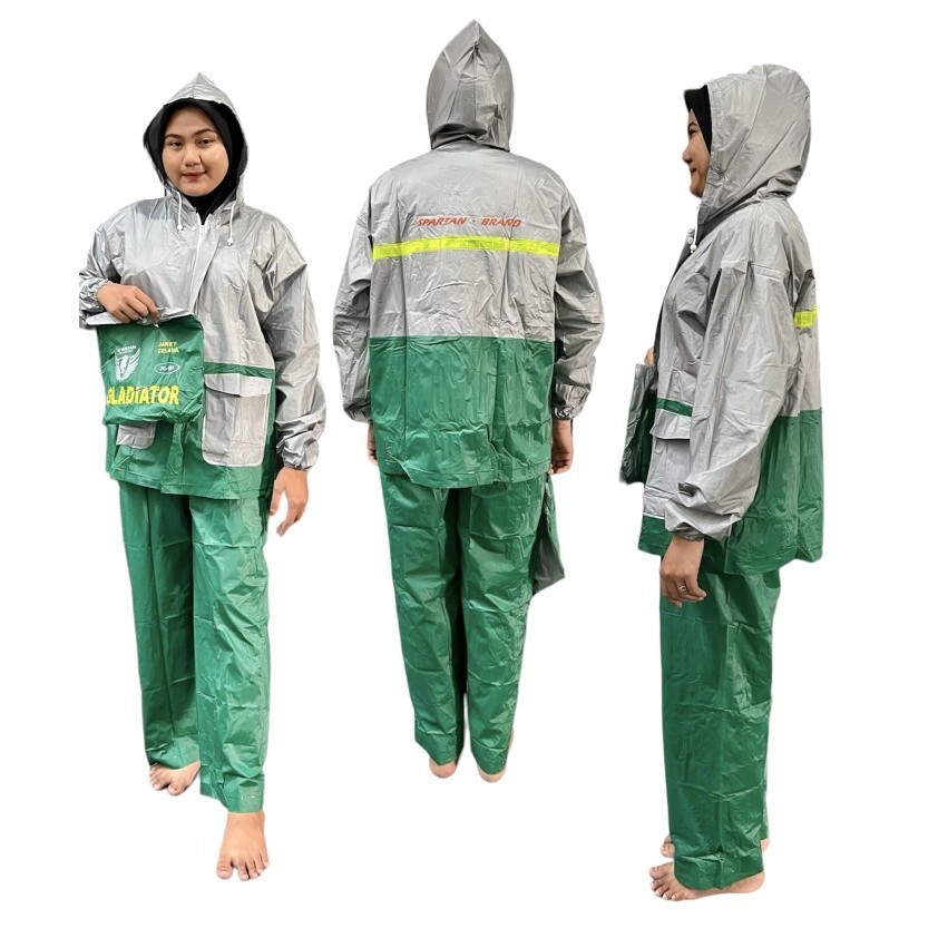 Setelan Jas Hujan Jaket Celana Spartan Gladiator Jc-101 Pvc Lentur Waterproof All Size Dewasa Pria