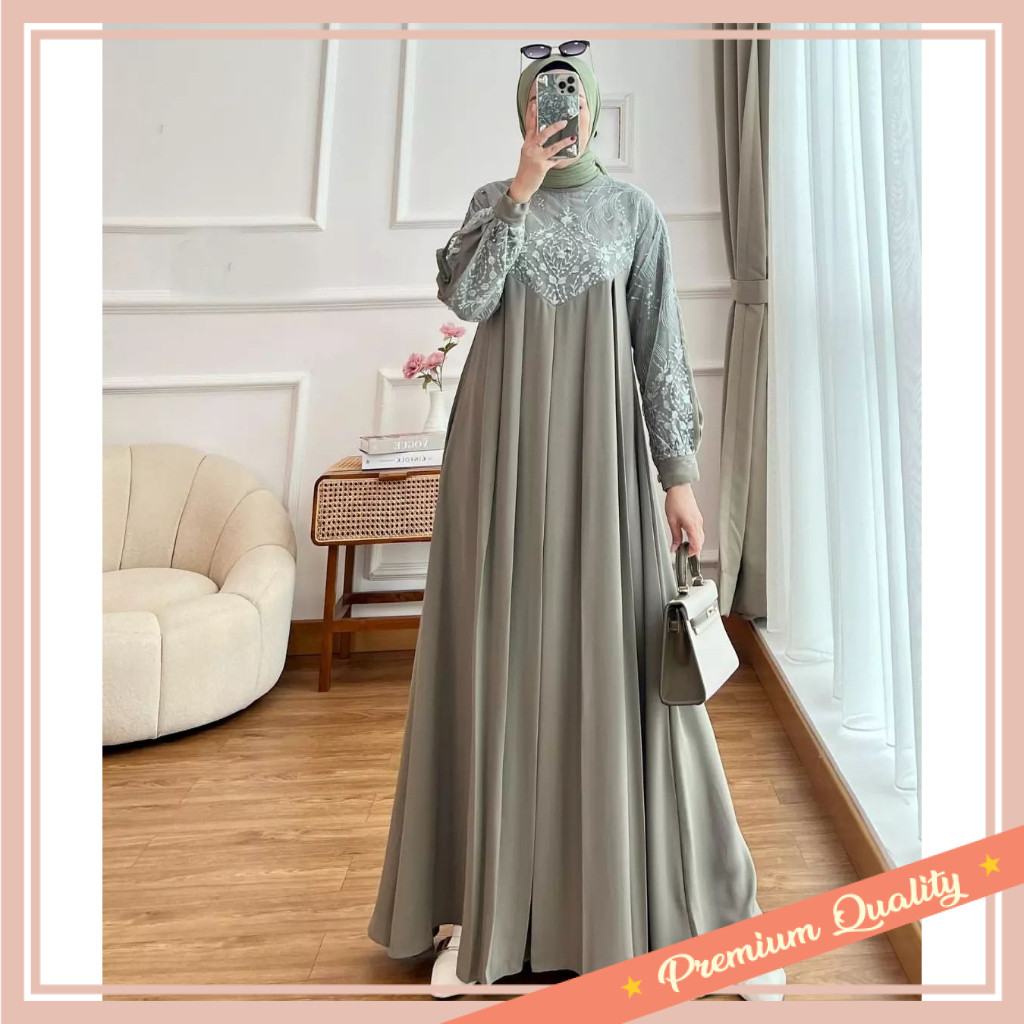 Baju Lebaran Wanita Kekinian Modern Keren Bahan Premium / GAMIS WANITA AMEENA BAHAN CERUTY BABYDOLL 
