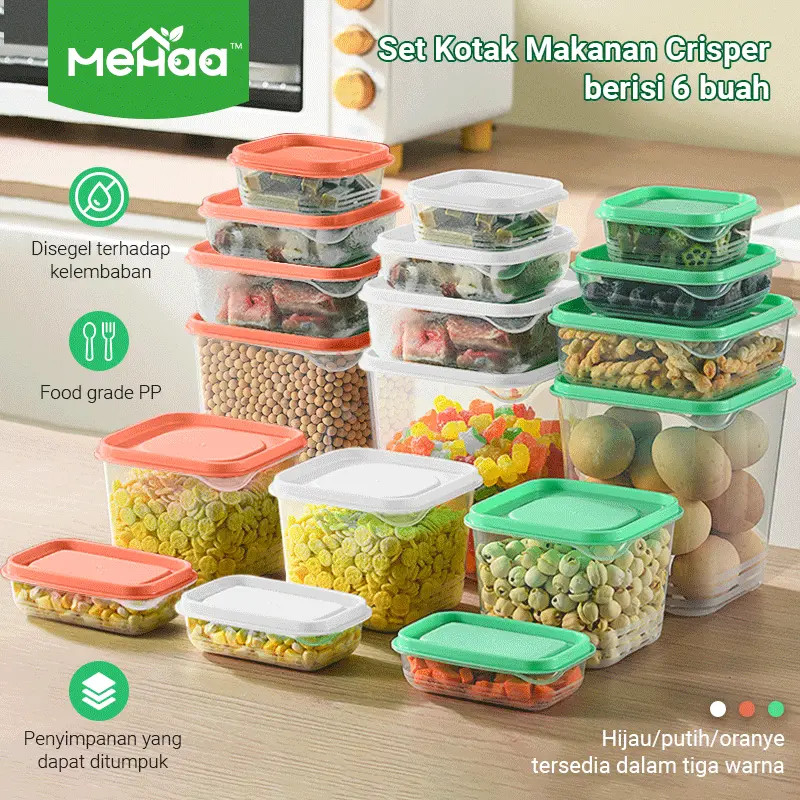 Mehaa 1 set 6 pcs Toples Fresh Food Box Tempat Penyimpanan Food Container  Kulkas Wadah Makanan