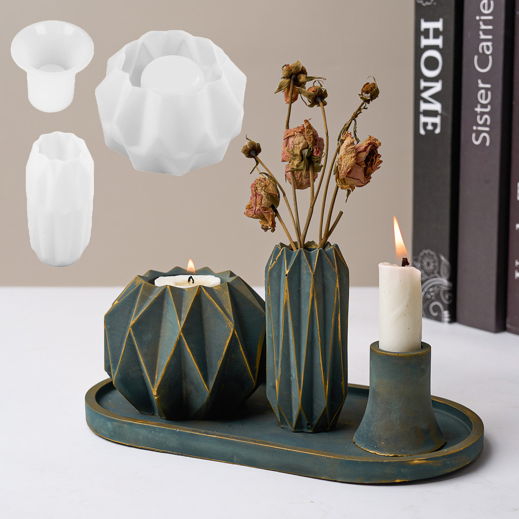 

Diamond Shape Candlestick Vase Silicone Mold Geometry Art Candle Jar Concrete Cement Mold Handicraft Epoxy Resin Mold Home Decor