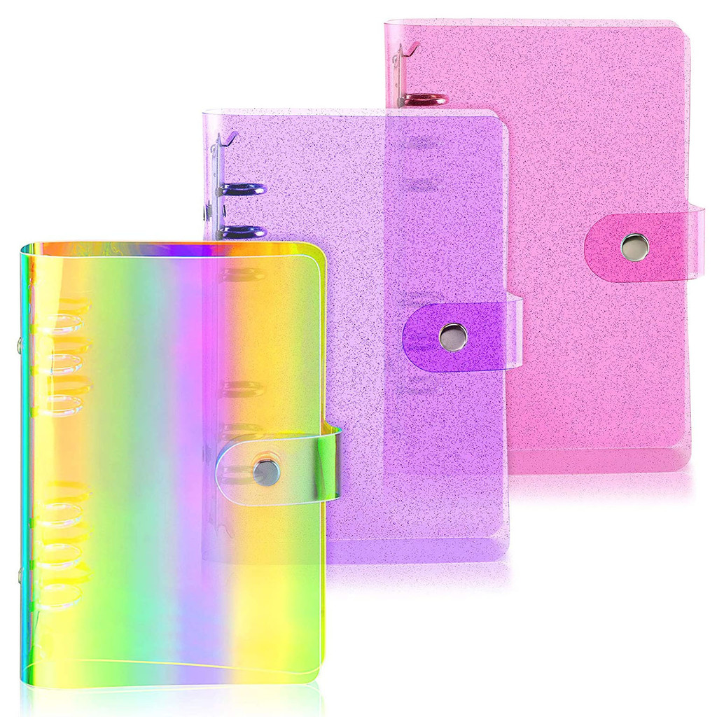 

3 Pieces A6 PVC 6-Ring Binder Notebook Cover with Snap Button Closure Loose Leaf Folder for Journal Planner Office Stationery