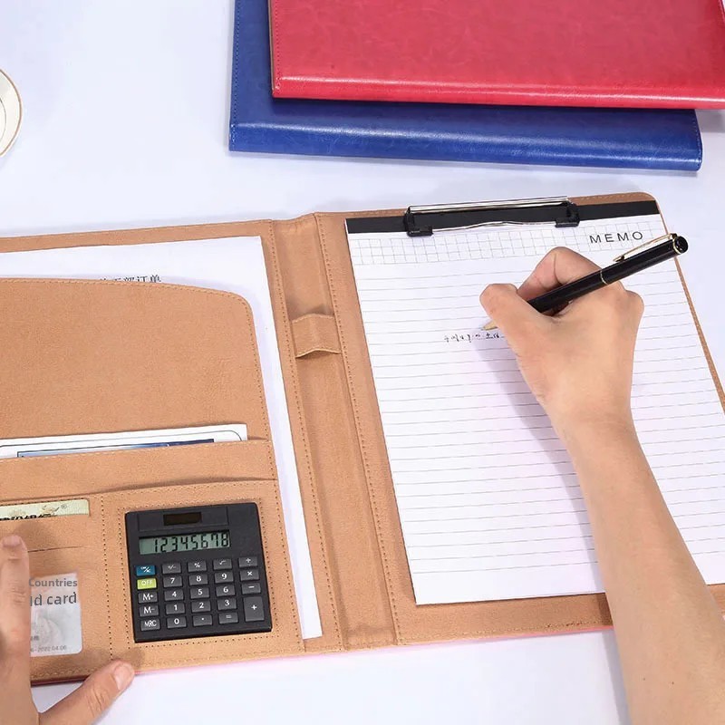 

A4 Multi-Functional Leather File Folder Business Manager With Calculator Car Real Estate Sales Document Holder