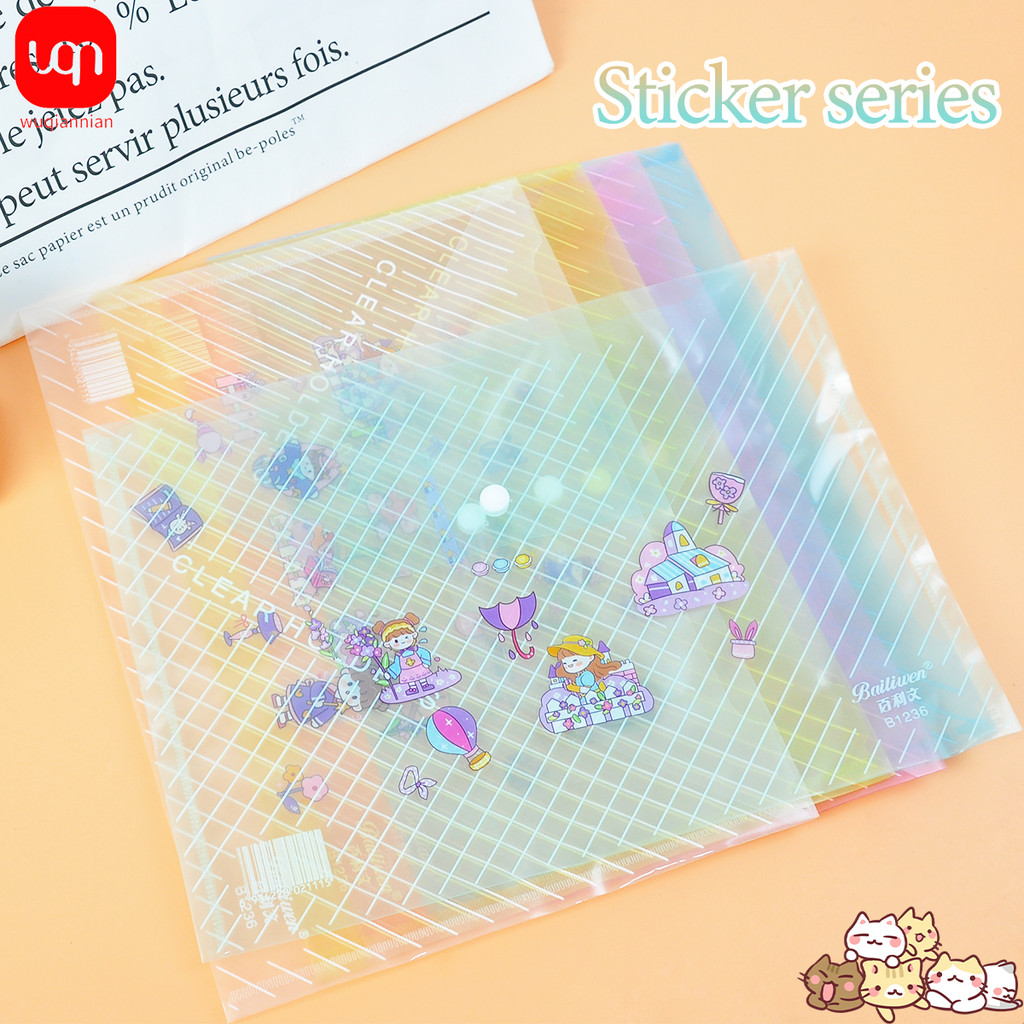 

6PCS A4 Morandi Color Transparent File pp Material S nap Closure Waterproof Folder Plastic Envelope Bag School Office