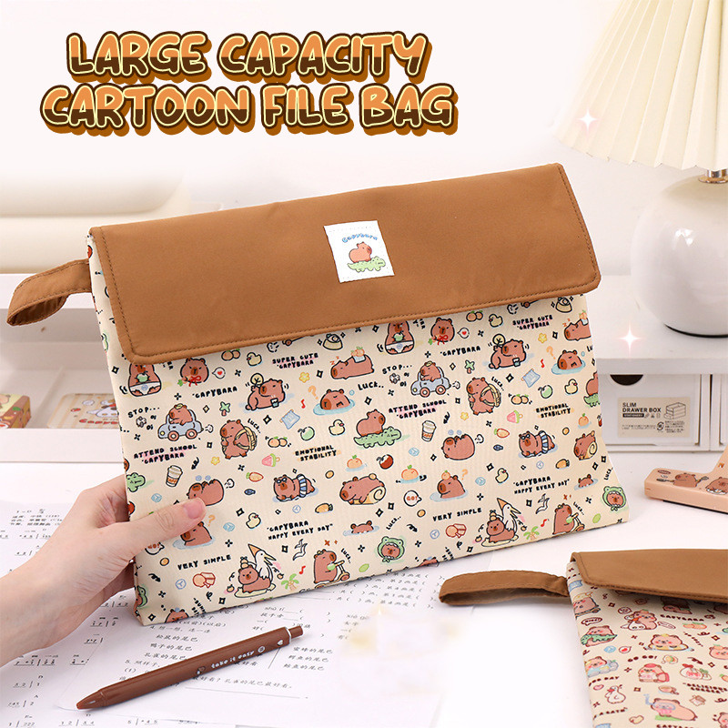 

Large Capacity Cute Capybara Print File Folder Mini Portable Cartoon Capybara Storage Bag Creative Washable Document Bags