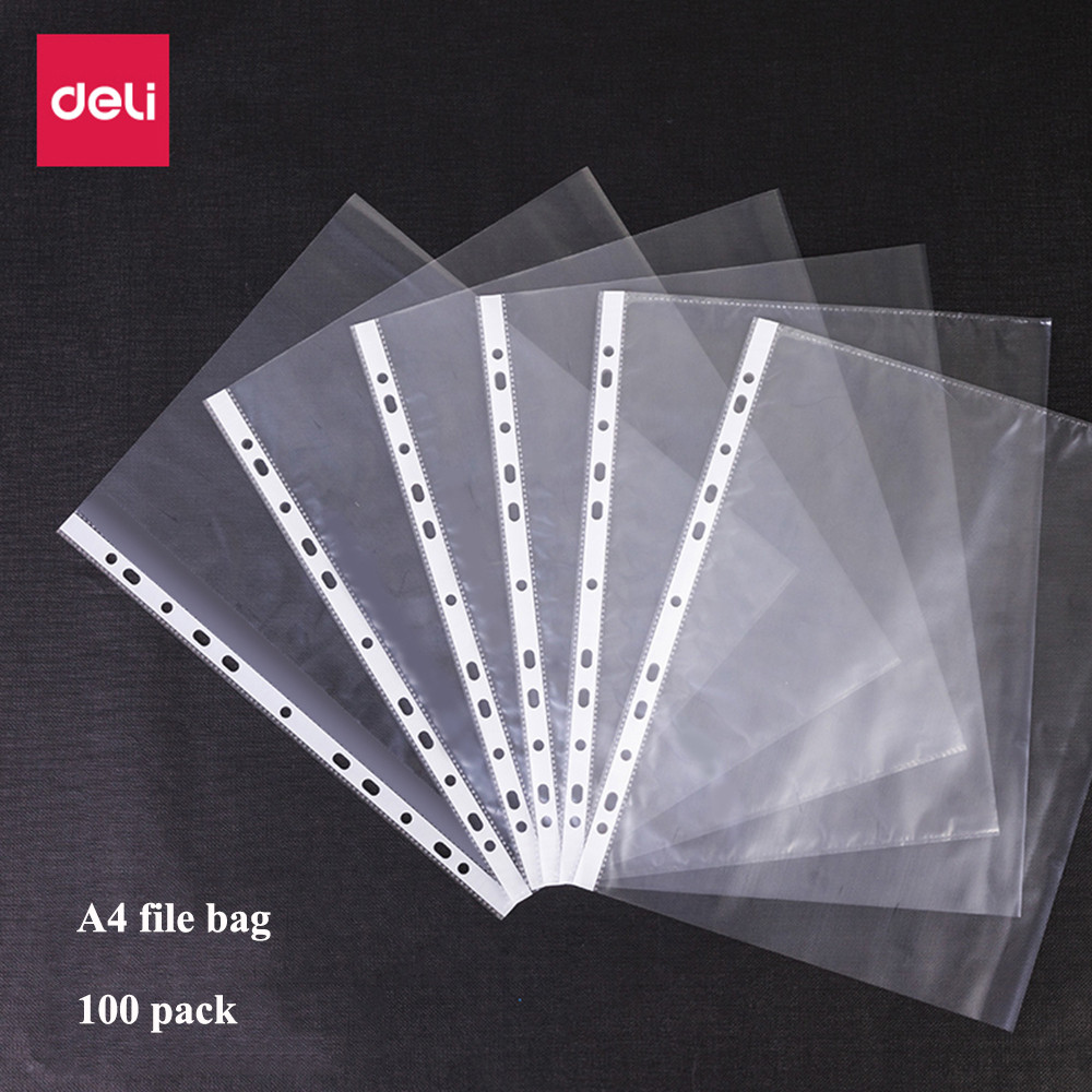 20PCS/Bag Deli 5710 72616 Transparent Document Bag File Folder 11 Hole A4 30 Hole A3 Loose Leaf Inse