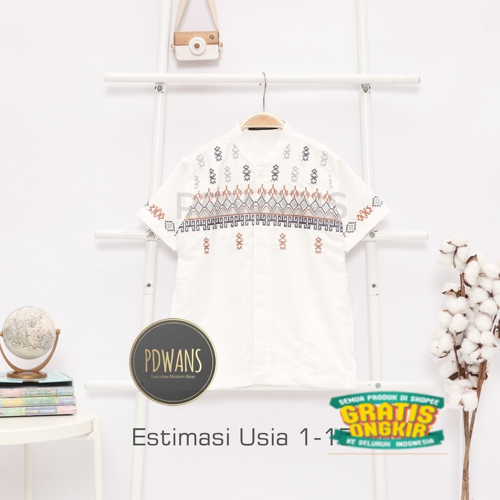 Baju Koko Anak Remaja Tanggung Lengan Pendek Putih Kemeja Koko Muslim Bordir PDWANS - BMT24TGG/ TK S