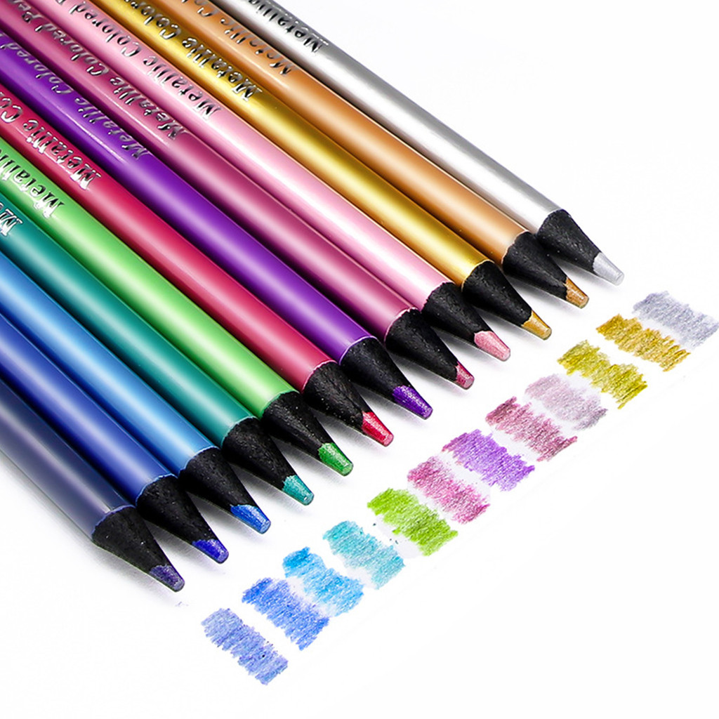 

12 Colors Metallic Colored Pencil Drawing and Sketching Set Colored Pencil DIY Art Supplies Coloring Home Painting