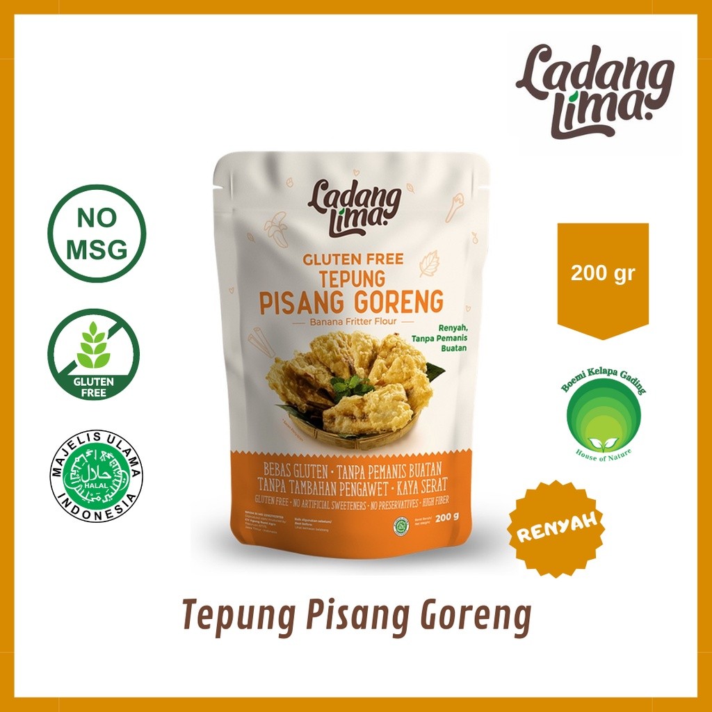 

Ladang Lima Tepung Pisang Goreng 200 gram Gluten Free Halal Renyah Tanpa Pemanis Buat