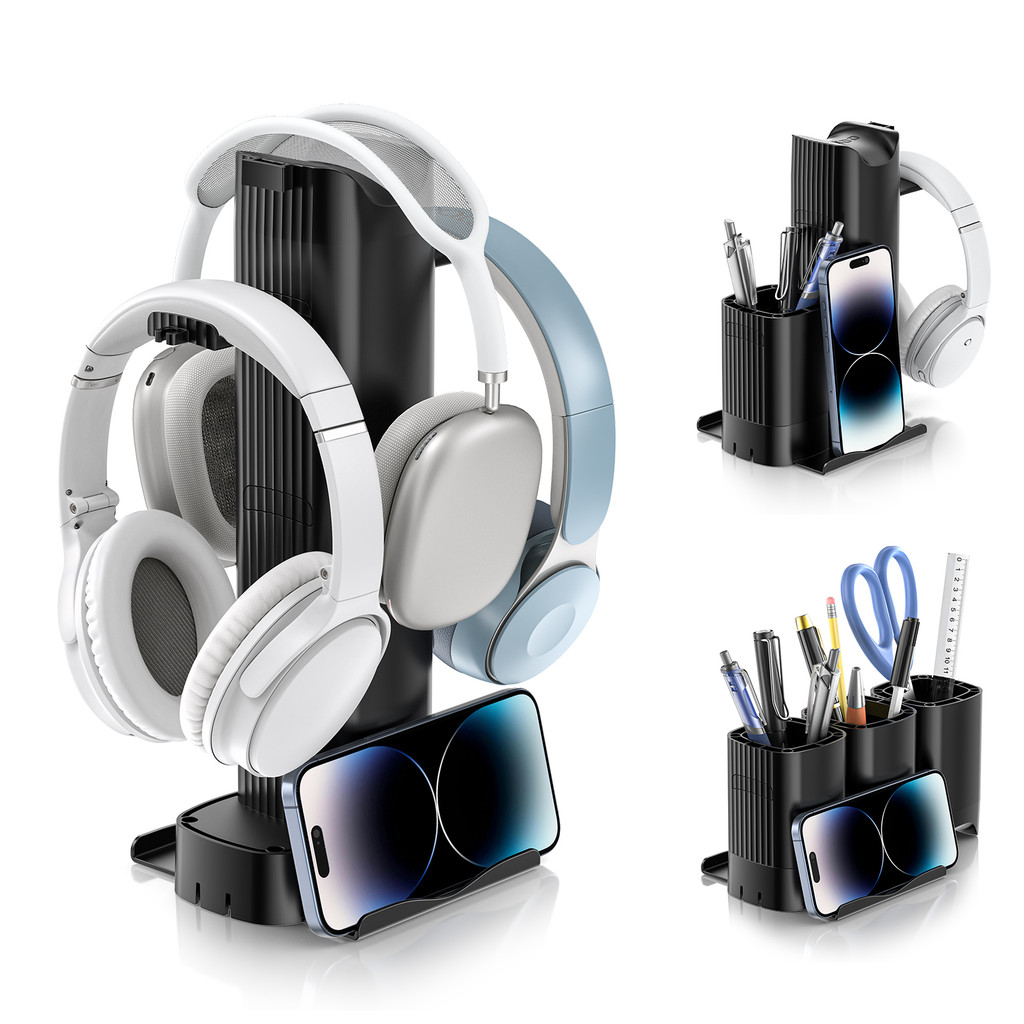 

KDD 4 in 1 headphone Stand With Pen holder Headset Holder With Cell Phone Stand Desktop Storage Organizer for Gaming Accessories