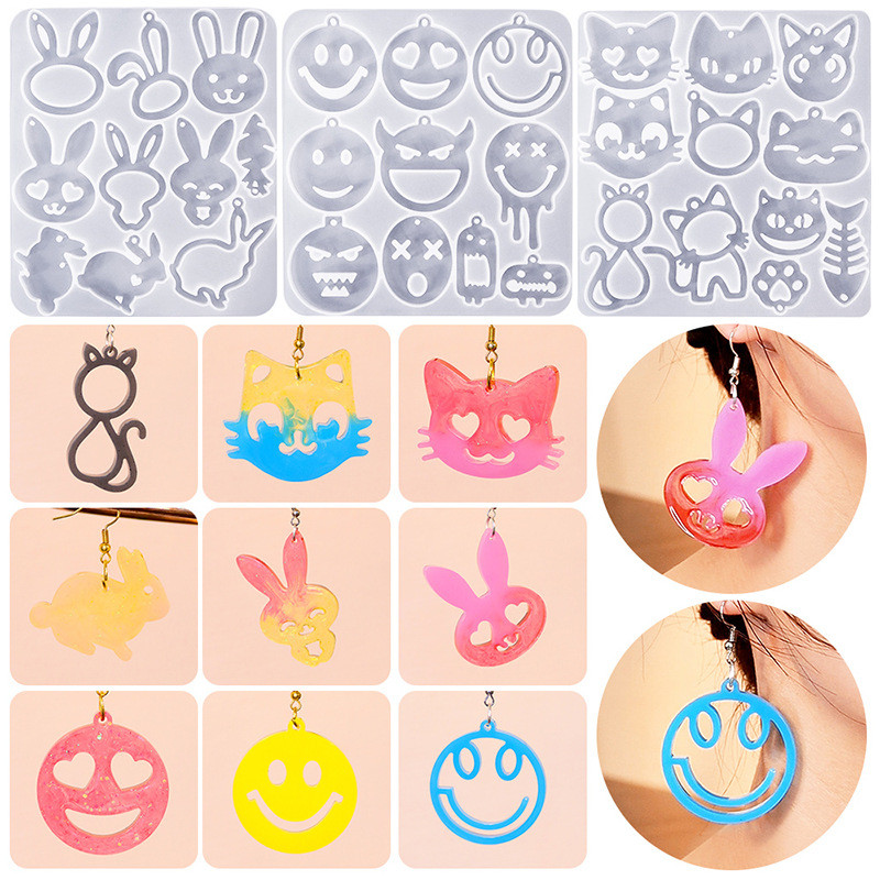 

DIY Crystal Epoxy Resin Mold Cat Little White Rabbit Smiling Face Earrings Pendant Silicone Mold