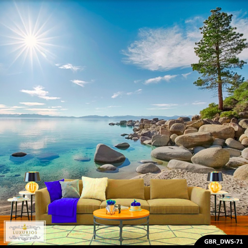 Wallpaper Custom Dinding 3d Pantai Walpaper Laut Wallsticker Pemandangan Alam