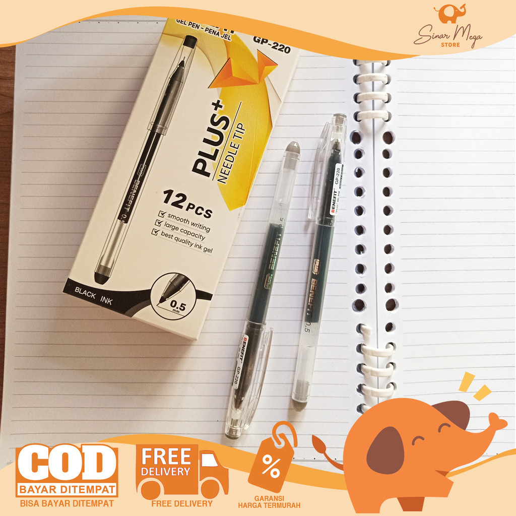 

Benefit Gel Pen GP-220 Plus Needle Tip 0.5mm SATUAN Big Capacity Pulpen Hitam Pena Jel Murah