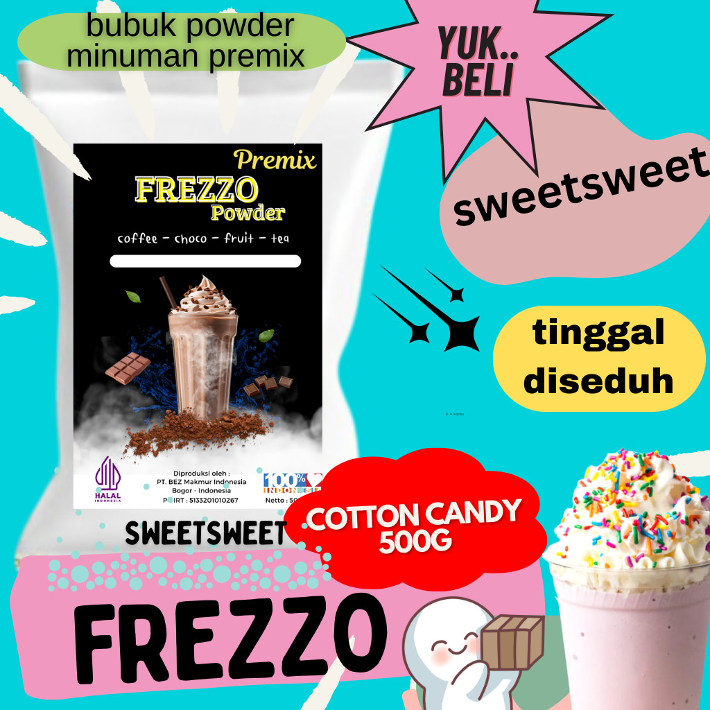 

Sweetsweet Frezzo Boba Powder Cotton Candy | Bubuk Minuman Rasa Gulali 500 g {Bisa COD dan Grosir}