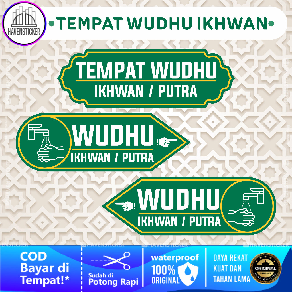 

Stiker Vinyl Petunjuk Arah Tempat Wudhu Ikhwan / Putra / Laki-laki Laminasi Kilat