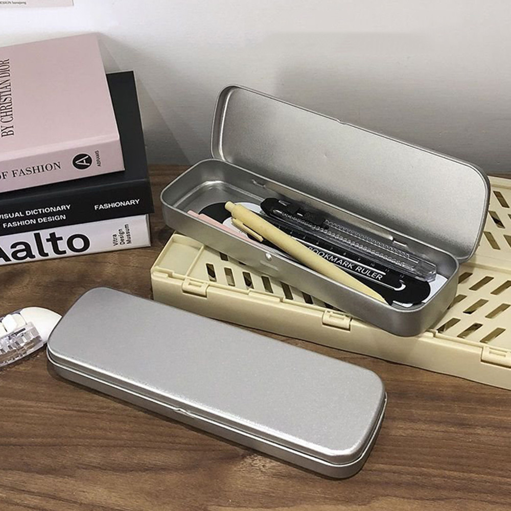 

1pc Metal Pencil Pen Box Fountain Pen Case Storage Gift Box Tinplate Box Pencil Stationery Organizer Large Capacity Rectangular