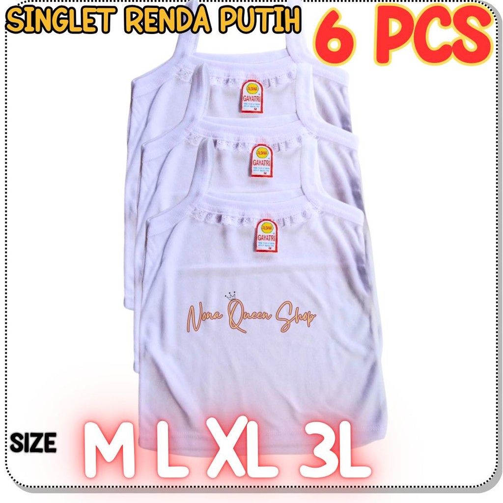 6 Pcs kaos singlet anak perempuan putih motif renda Kaos Dalam Singlet Putih PAUD TK SD SMP SMA