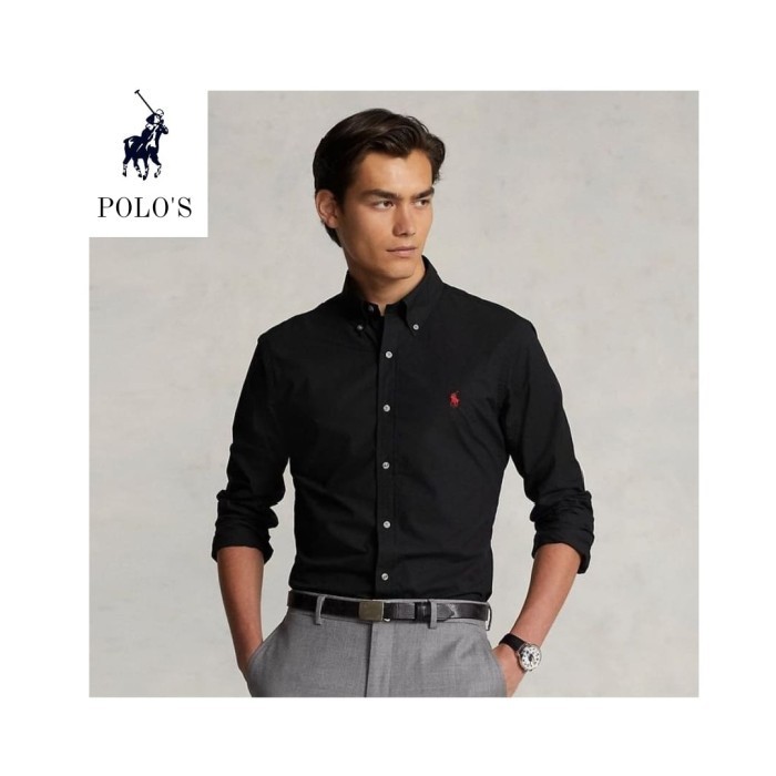POLO'S Ralph Lauren Kemeja Lengan Panjang Polos Pria - Hitam, M 1203