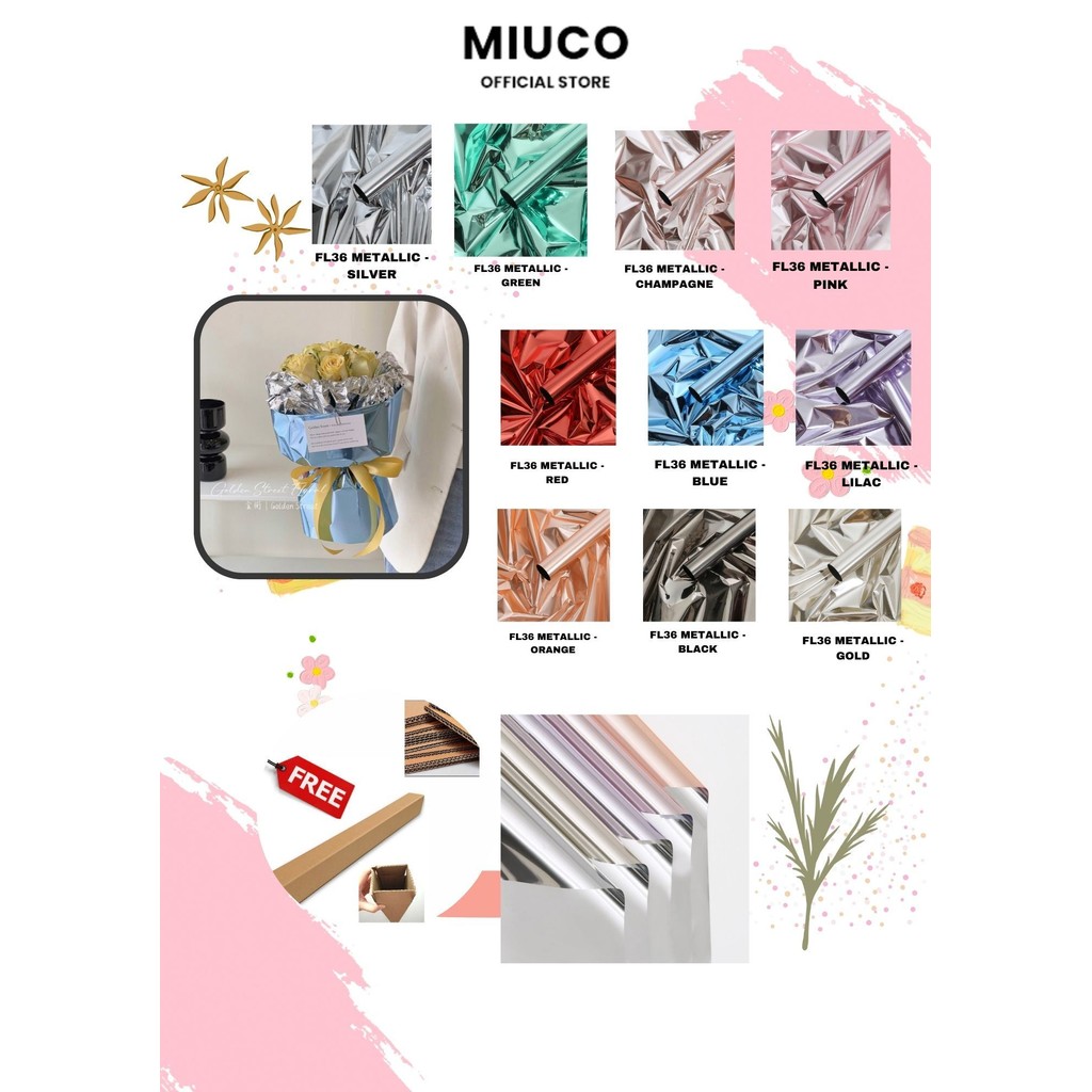 

MIUCO - FL36 METALLIC Kertas Bunga Paper Buket Motif Polkadot Bulat Kado Florist Cellophane