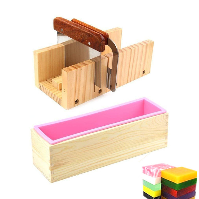 

1.2L Silicone Soap Molds Kit 42 oz Wooden Silicone Soap Rectangular Mold with Stainless Steel Wavy Straight Scraper DIY make