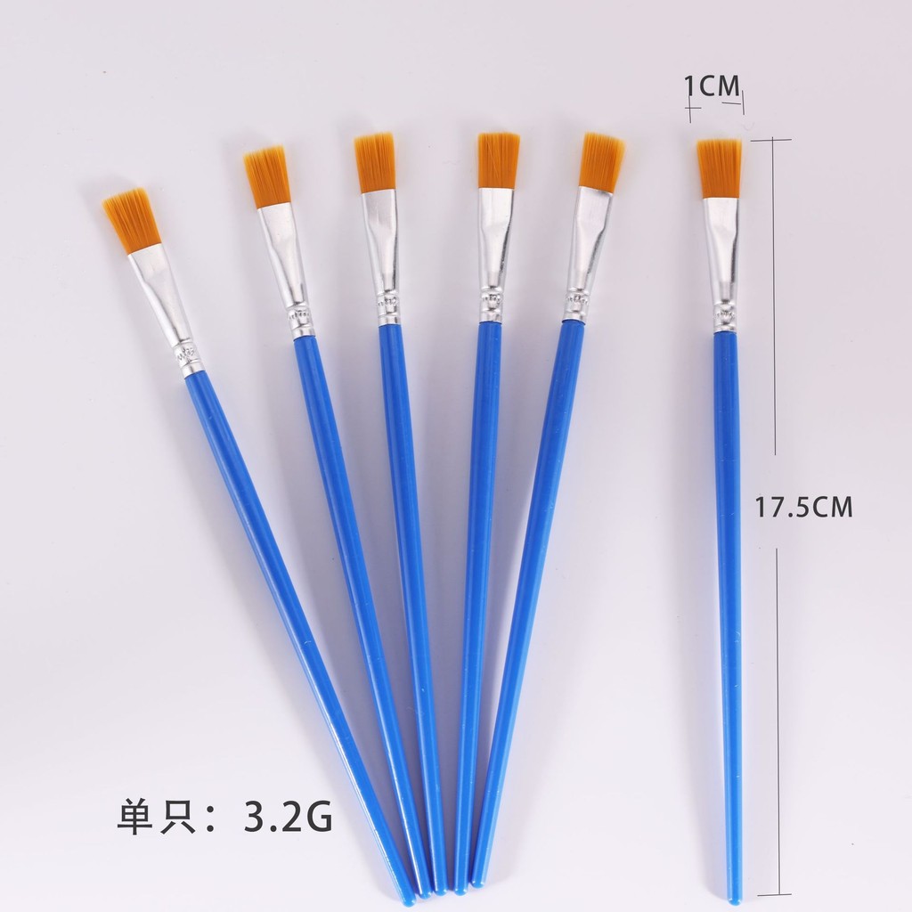 

6pcs Short stick children's drawing pen Flat head Nylon body face paint pen Beginner acrylic oil brush