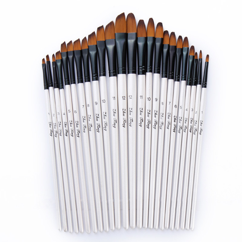 

12 Pcs/set Nylon Hair Wooden Handle Watercolor Paint Brush Pen Set Learning DIY Oil Acrylic Painting Art Paint Brushes Supplies