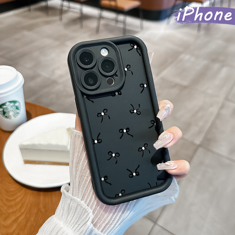 Coquette Pita Silicone SoftCase iPhone 13 15 11 12 14 Pro Max XR X Xs Soft Polos Hitam TPU Tebal Cas
