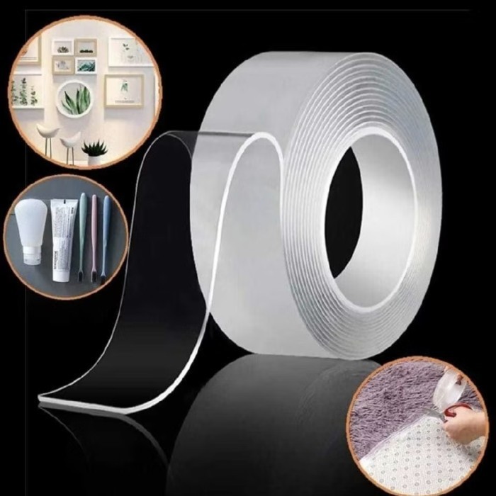 

Double Tape Ajaib Bening 3 Meter / 5 Meter Serbaguna Isolasi Lakban Tape Tidak Berbekas HSW OFC GROSIR MURAH