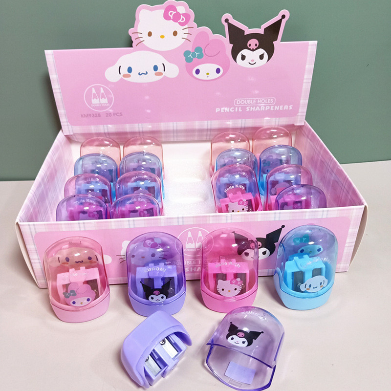 

20/40pcs Cartoon Sanrio Double Hole Pencil Sharpener My Melody Kuromi Hello Kitty Characters School Supplies Wholesale