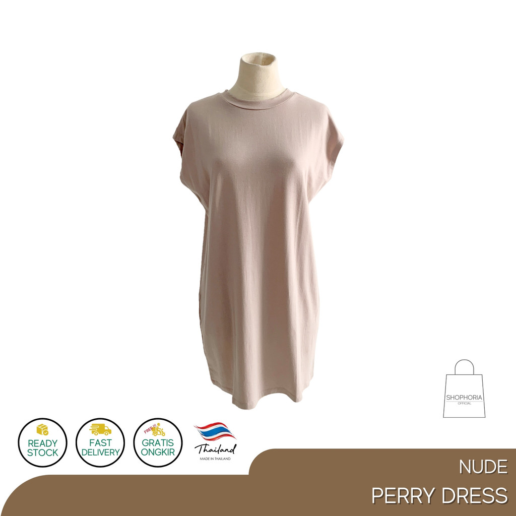 Baju Pakaian Terusan Wanita Lengan Pendek Impor Thailand Perry Dress Nude