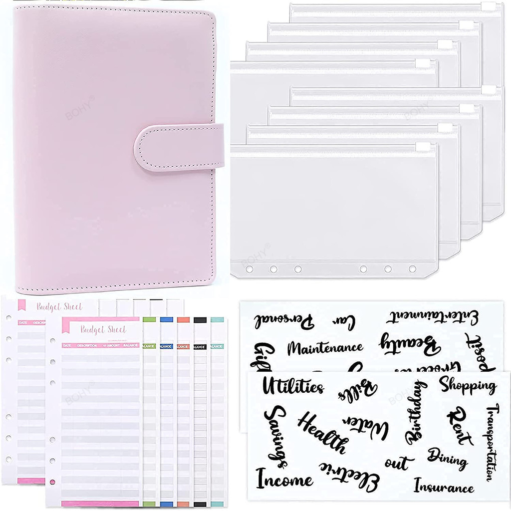 

A6 Binder Budget 6 Hole Binder Without Pockets Plastic Zipper Planner Notebook Covers Folder A6 Size Money Saving Envelope