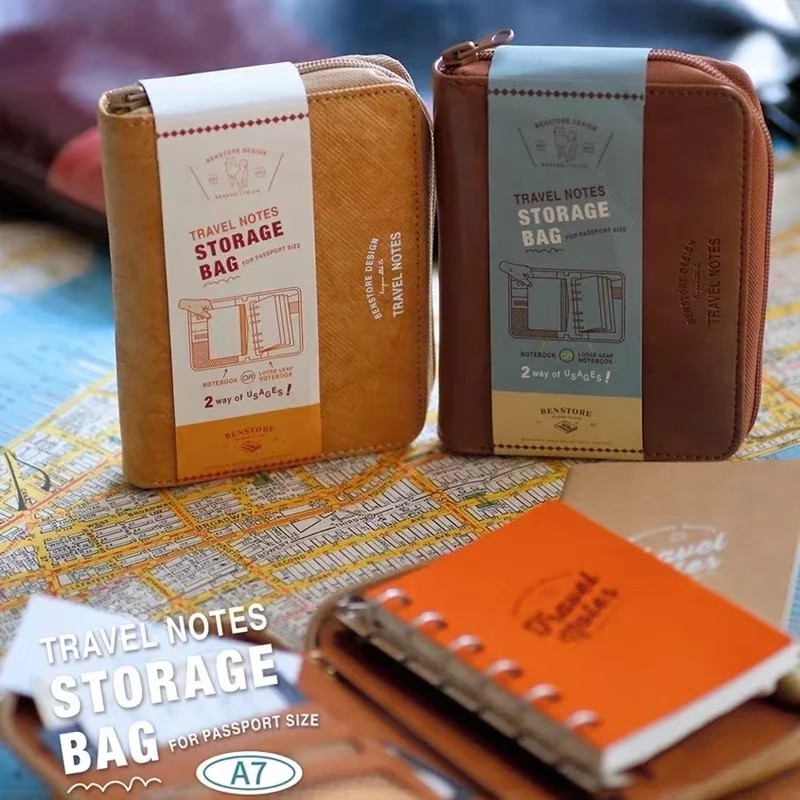 

Fromthenon Portable Leather Zipper Traveler Notebook Journal A7 Loose-leaf Notebook Zipper Storage Bag Stationery Supplies