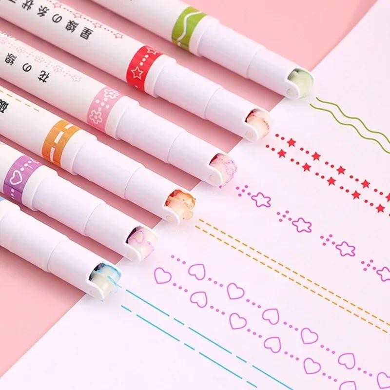 

6Pcs/Set Flower Line Shape Highlighter Pen Roller Tip Curve Liner Marker Kawaii Korean Stationery School Office Supplies Gifts