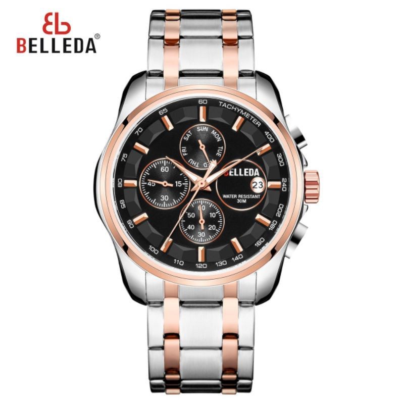 BUY 1 GET 1   BELLEDA 9152 Jam Tangan Pria Rantai Kaca Cembung Chronograf Tanggal Original 100% Jam 