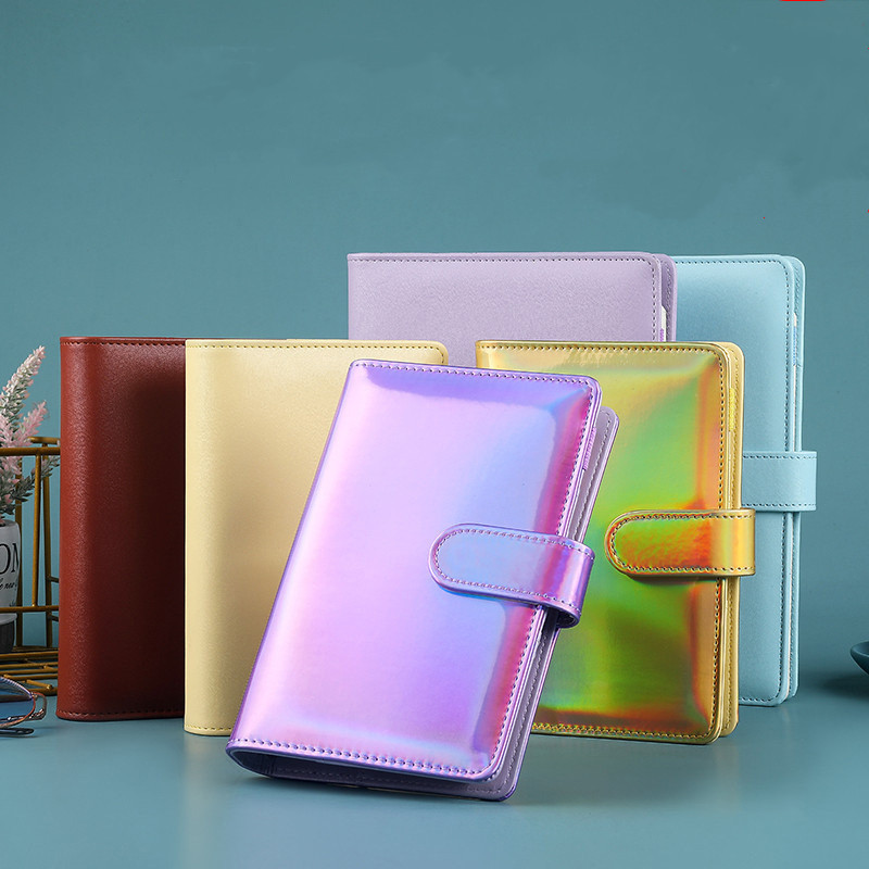 

2025 A6/A5 Macaroon Laser Color PU Leather DIY Binder Notebook Cover Diary Agenda Planner Paper Cover School Stationery