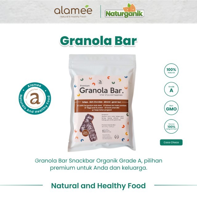 

ALAMEE Snack Sehat Granola Bar - Choco Coco Cemilan Diet Healthy Snackbar Camilan Organik 80gr Naturganik