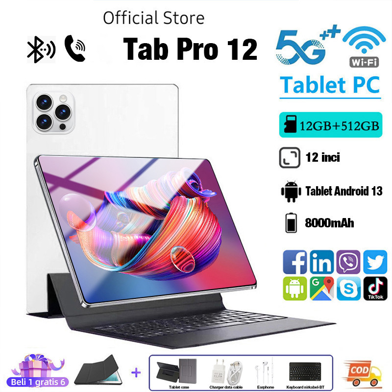 【Bisa COD】Tablet PC Asli Baru Tab Pro12 Tablet Android 13 12 inch Layar Full Screen Layar Besar Wifi