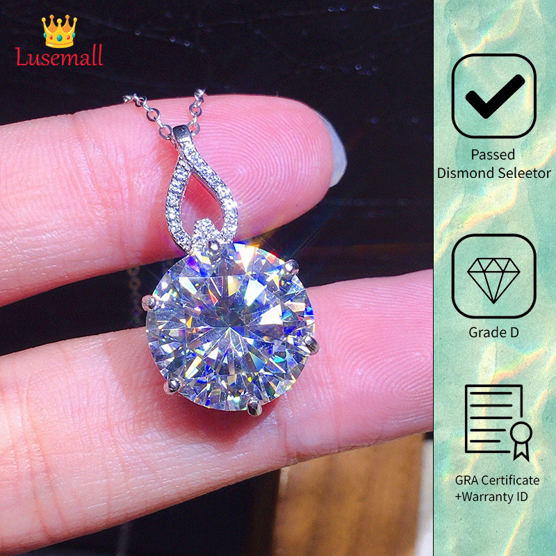 Lusemall Kalung Wanita Liontin Bulat Modis 5 Karat Pt950 Moissanite