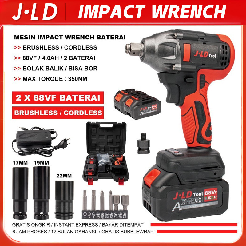 JLD Impact bor baterai 88VF biru impact wrench 13mm mesin bor impact bor cas impact baterai jld 88v 