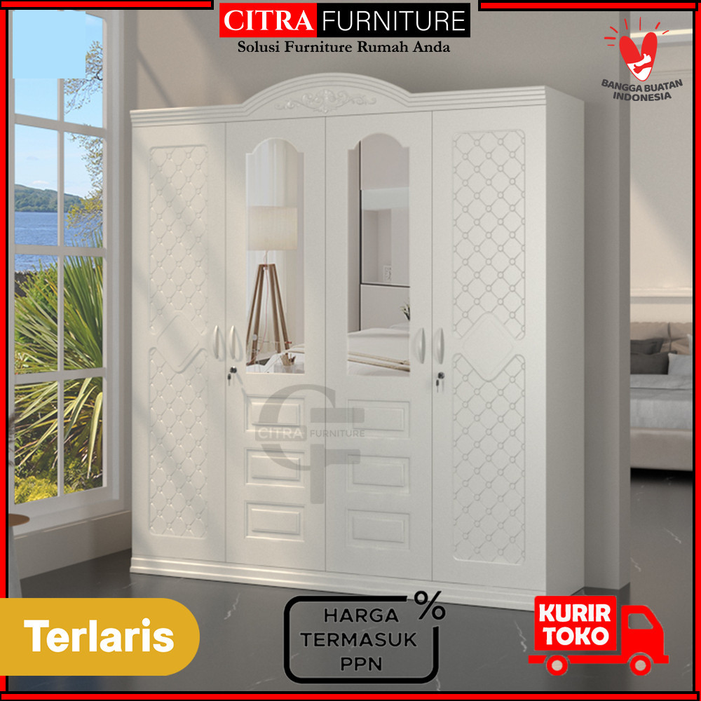 promo Lemari Pakaian Besi 4 Pintu Clasik | Lemari baju Cermin klasik