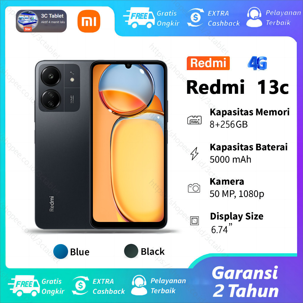 Redmi 13C Ram 8+256gb 6/128gb 6,74inci Garansi resmi 2 TAHUN 5000mAh Android 11 Handphone 4G hp murah cuci gudang 100% original xiom xiami redmi 12 Xiaomi