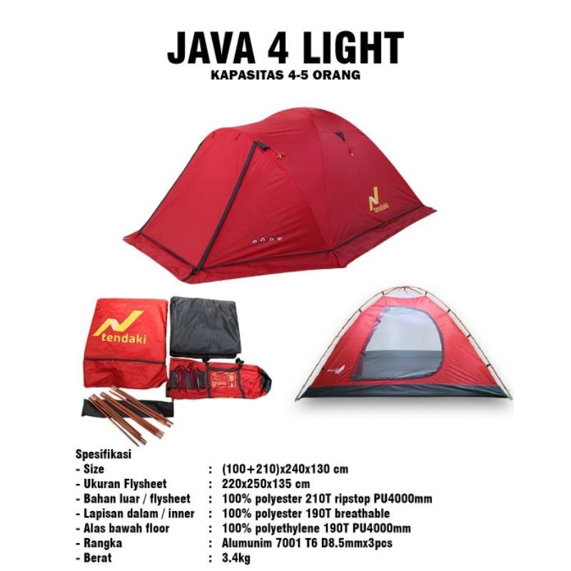 TENDAKI •Java 4 Light  •Arundaya 4+ Air - Tenda Camping Kapasitas 4 Orang - Double Layer PU4000mm