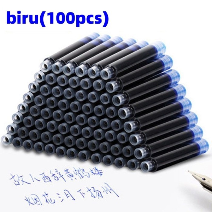 [Promo] Pulpen Fountain Tinta Isi Ulang Pengganti/fountain pen Refill - Biru, 100tinta+3pen