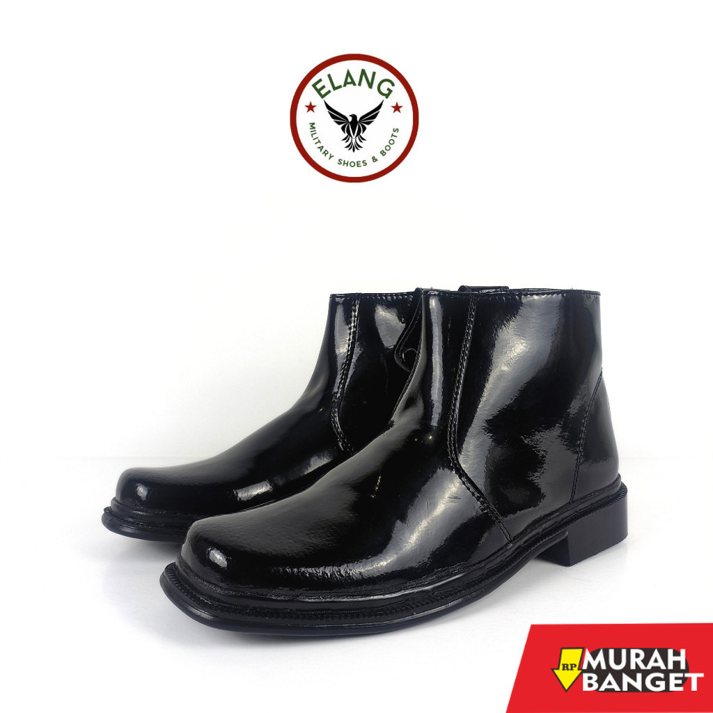 Sepatu pdh- Sepatu PDH Resleting Kulit Kilap TNI POLRI Security Premium